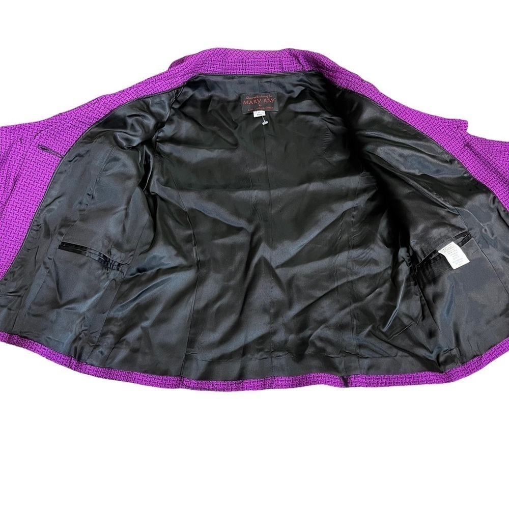 Mary Kay Purple Ruffle Blazer 6 Tweed Work Jacket Wool Blend - Picture 8 of 10
